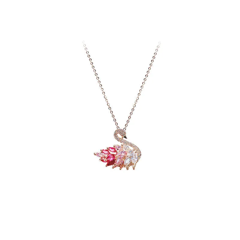 Alloy swan pendant necklace on snake bones chain, adjustable 51-80cm, available in nine colour options including silver and rose gold