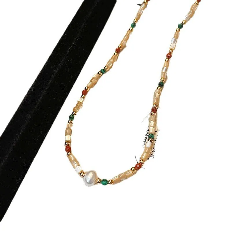 Women's geometric pearl necklace with zinc alloy pendant on adjustable clavicle chain, fashion OL style