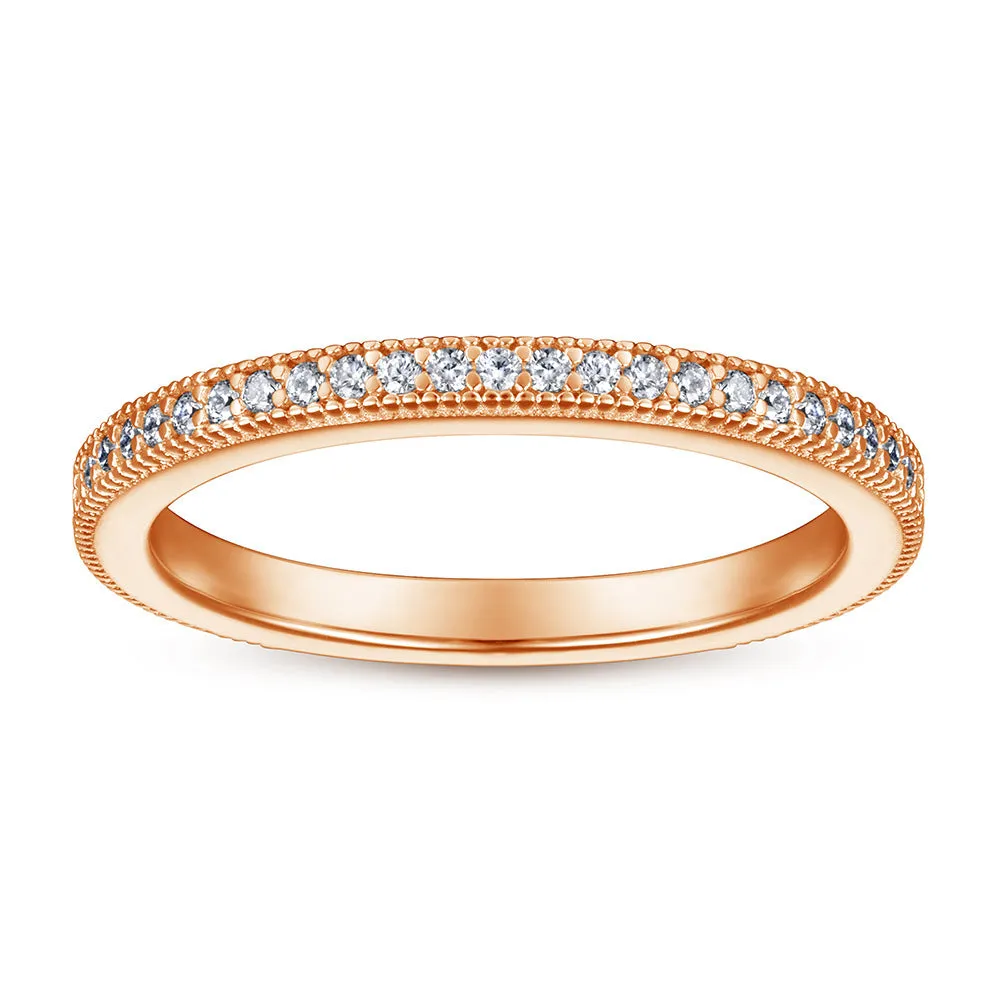 S925 sterling silver micro-inlaid zircon ring in rose gold colour, geometric design, women's size 7