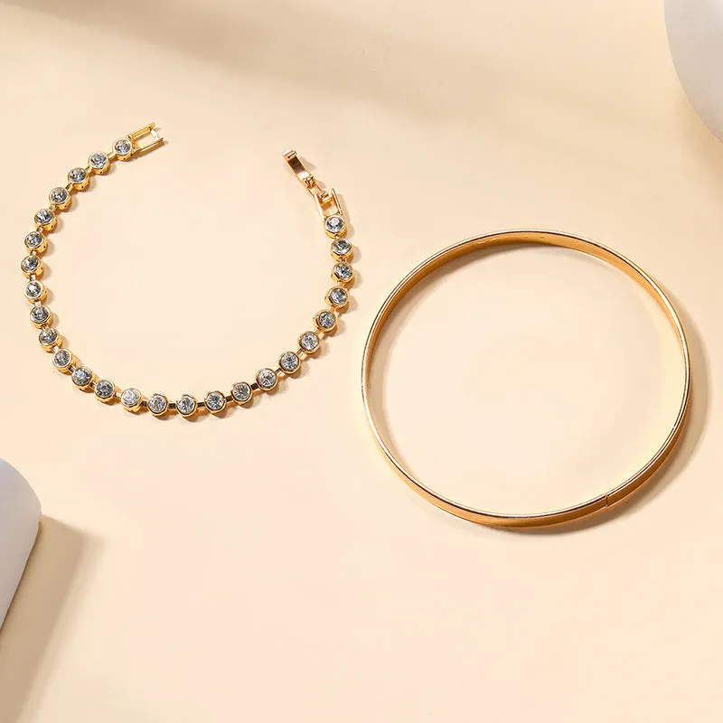 Retro zinc alloy drop shape geometric bracelet set for women gold and silver finish