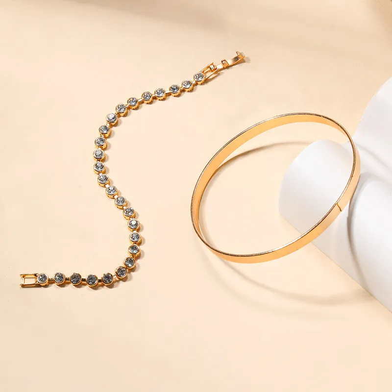 Retro zinc alloy drop shape geometric bracelet set for women gold and silver finish