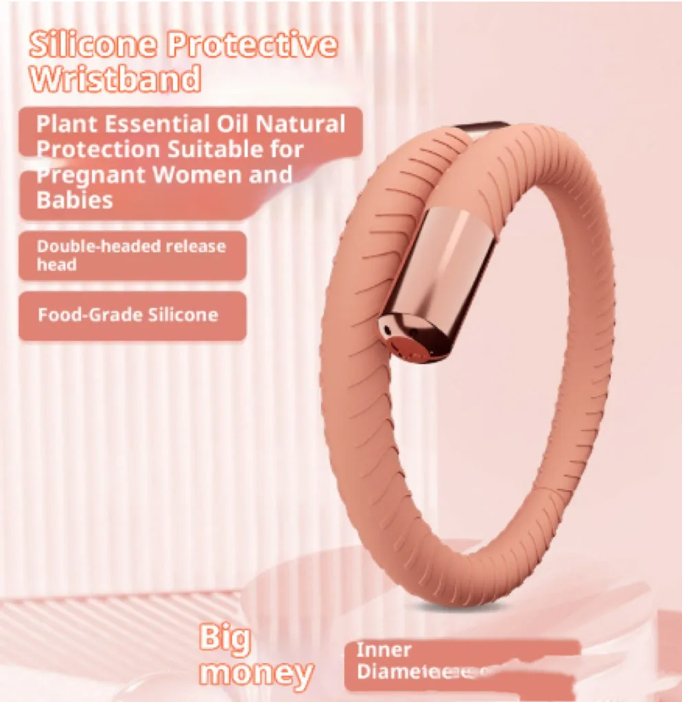Silicone mosquito repellent liquid protective bracelet in light yellow colour on a white background