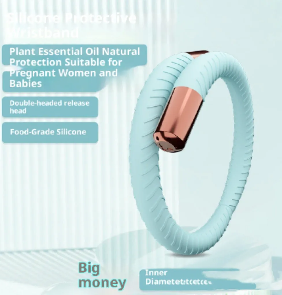 Silicone mosquito repellent liquid protective bracelet in light yellow colour on a white background