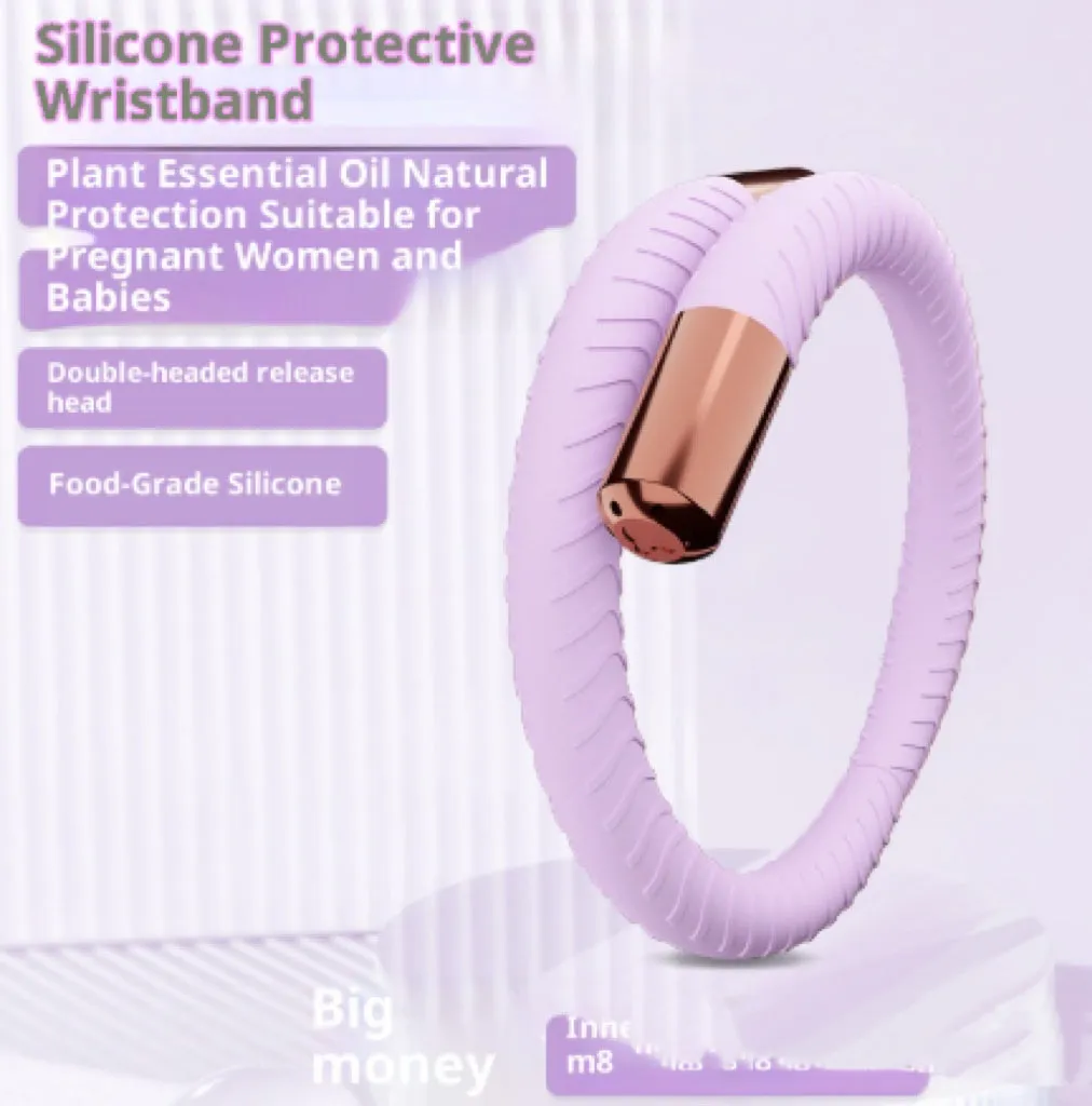 Silicone mosquito repellent liquid protective bracelet in light yellow colour on a white background