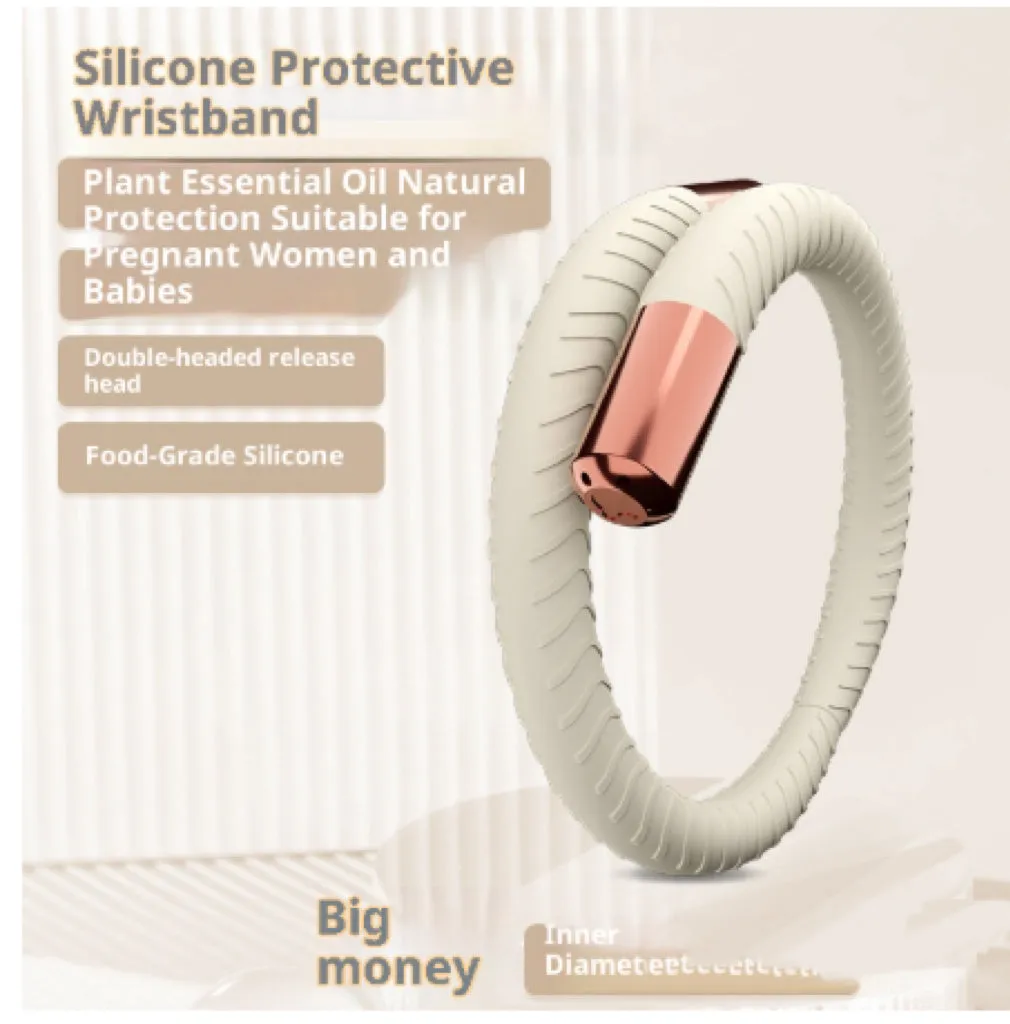 Silicone mosquito repellent liquid protective bracelet in light yellow colour on a white background