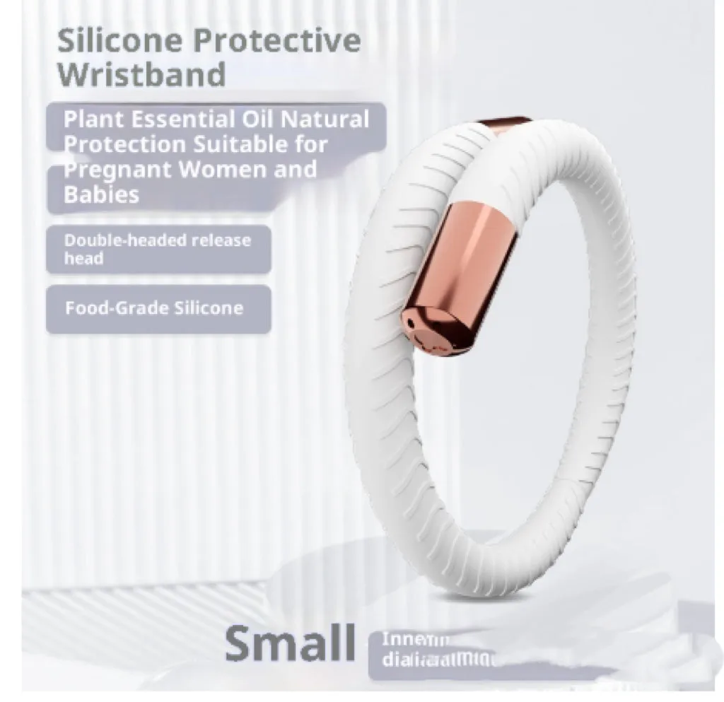 Silicone mosquito repellent liquid protective bracelet in light yellow colour on a white background