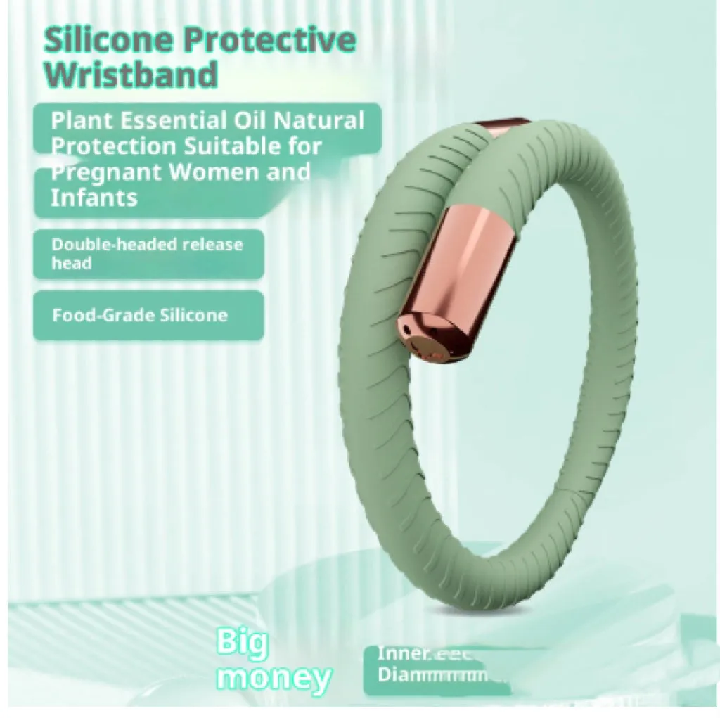 Silicone mosquito repellent liquid protective bracelet in light yellow colour on a white background
