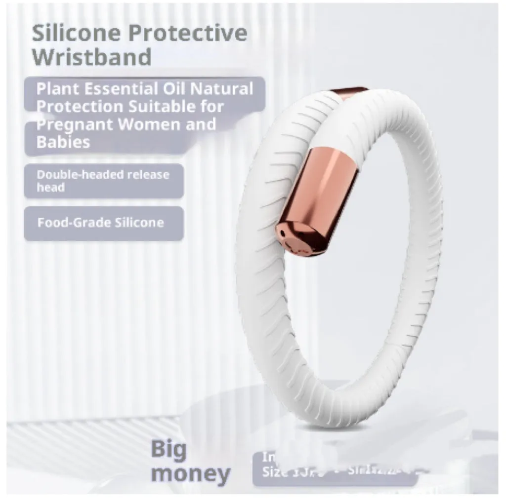 Silicone mosquito repellent liquid protective bracelet in light yellow colour on a white background