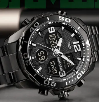 Southeast Asian spiral stainless steel young men's watch with 48mm dial in black finish