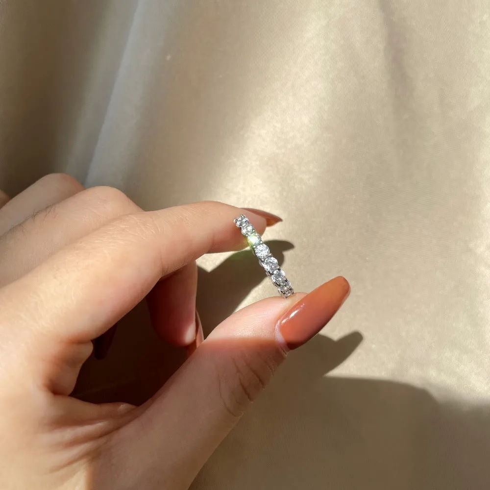 European American style S925 sterling silver geometric round ring for women