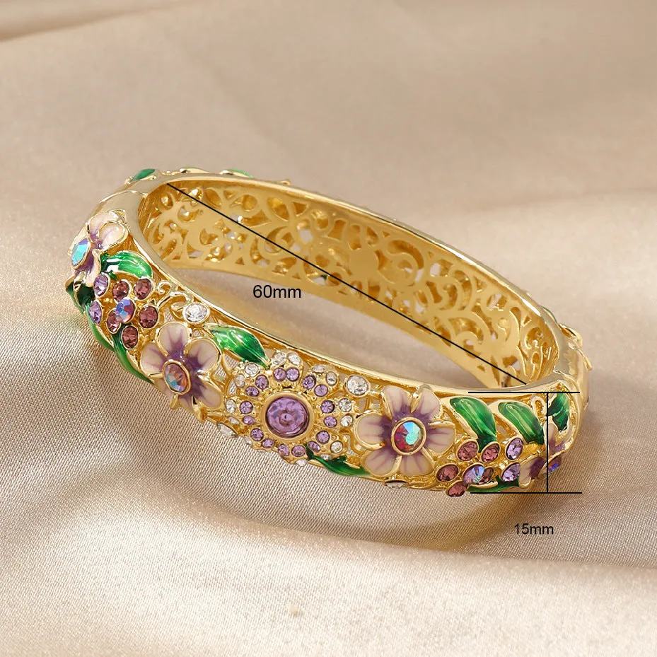 Woven vintage hollow bracelet in copper alloy with auspicious pattern, ethnic style, available in red