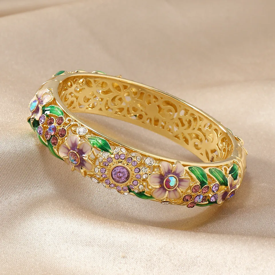 Woven vintage hollow bracelet in copper alloy with auspicious pattern, ethnic style, available in red