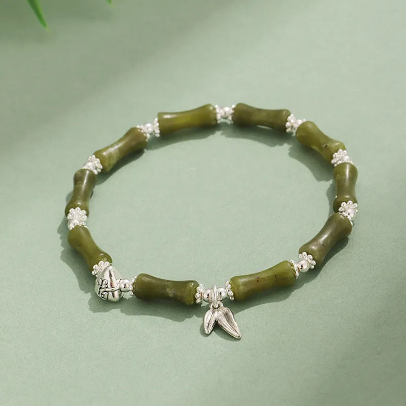 Green aventurine bamboo strawberry crystal bracelet with mixed stones and adjustable sizing