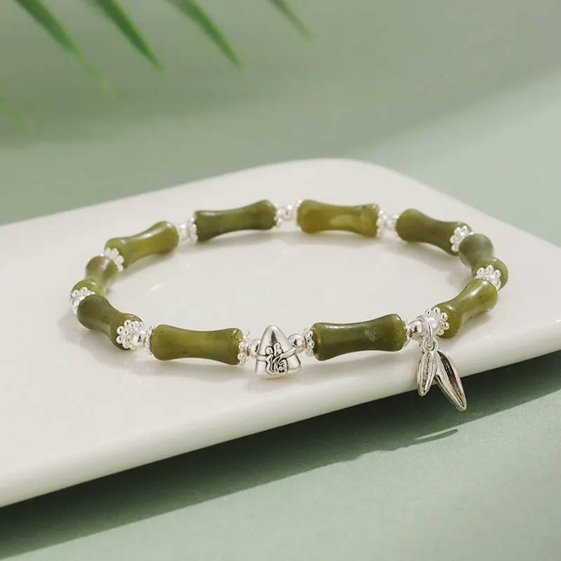 Green aventurine bamboo strawberry crystal bracelet with mixed stones and adjustable sizing