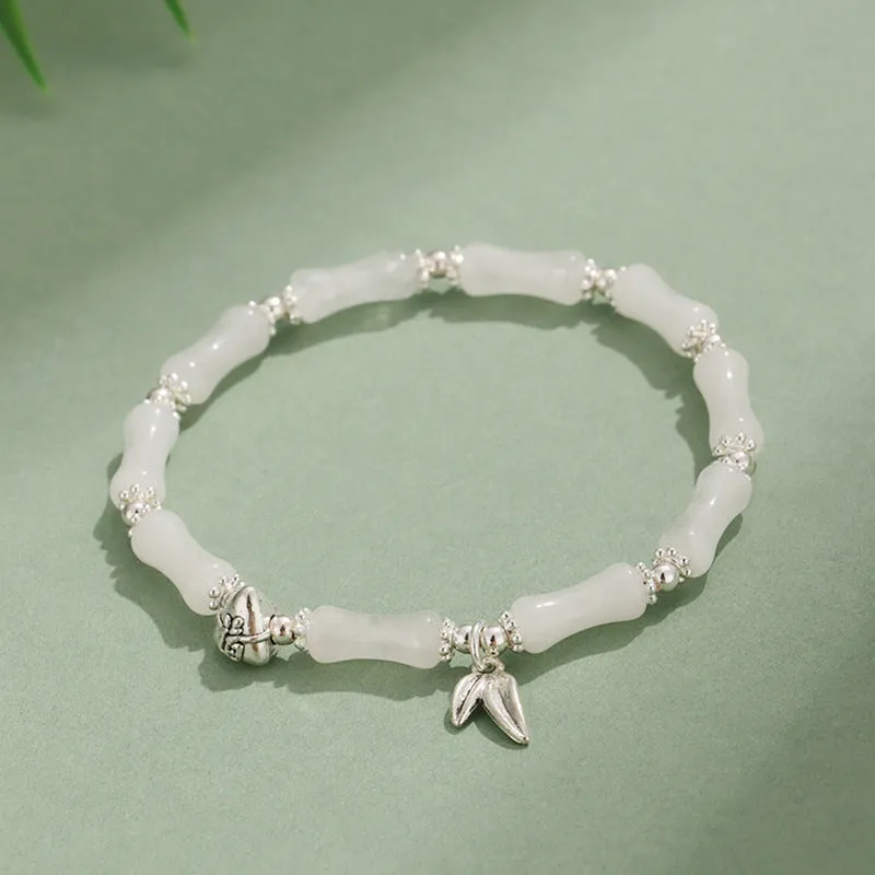 Green aventurine bamboo strawberry crystal bracelet with mixed stones and adjustable sizing