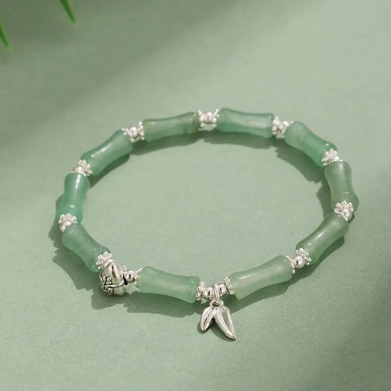 Green aventurine bamboo strawberry crystal bracelet with mixed stones and adjustable sizing