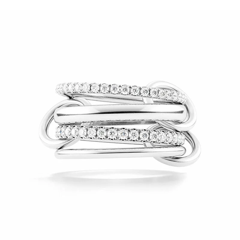 S925 sterling silver four-ring buckle row ring with inlaid zircon in 18k gold colour, unisex minimalist style