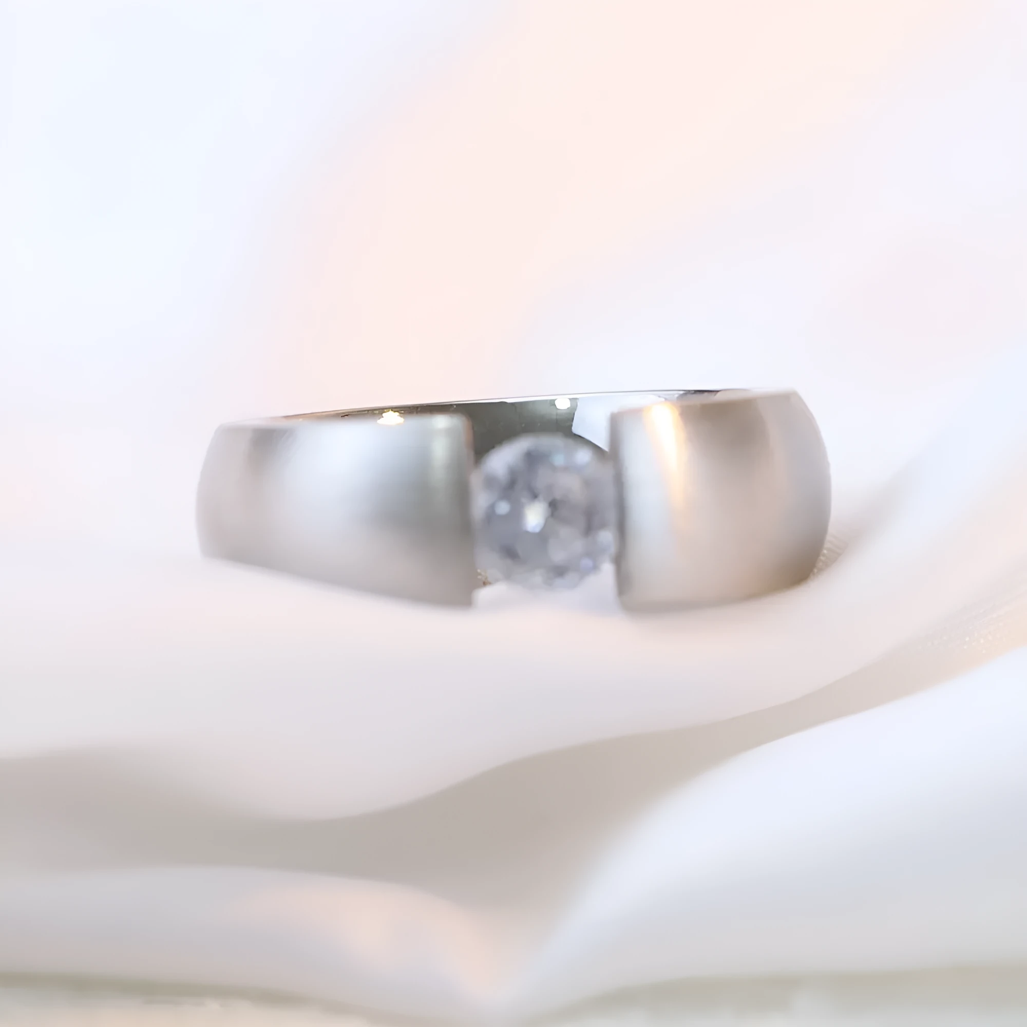 Minimalist gold diamond ring on plain background, titanium steel, geometric shape US sizes 6-10