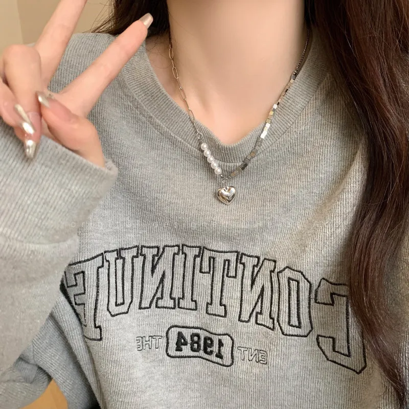 Normcore double-layer necklace for women with retro rhinestone geometric pendant and alloy chain