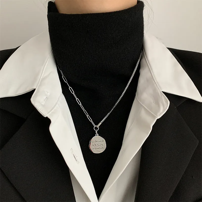 Normcore double-layer necklace for women with retro rhinestone geometric pendant and alloy chain