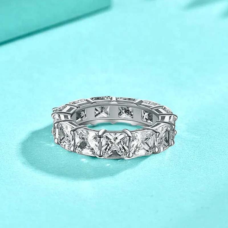 925 sterling silver full rhinestone zircon ring, white gold colour, geometric hip hop style, women's size No 7