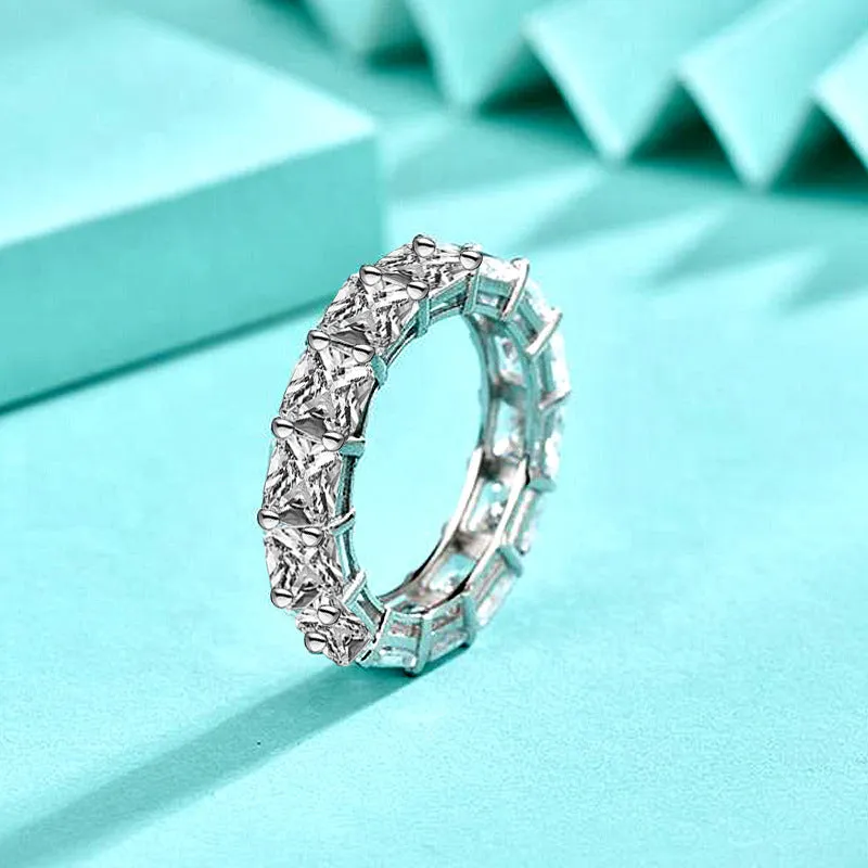 925 sterling silver full rhinestone zircon ring, white gold colour, geometric hip hop style, women's size No 7