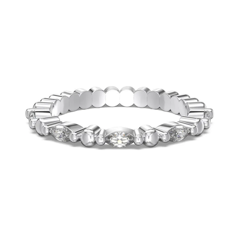 Silver rhombus ring with electroplated platinum finish on white background