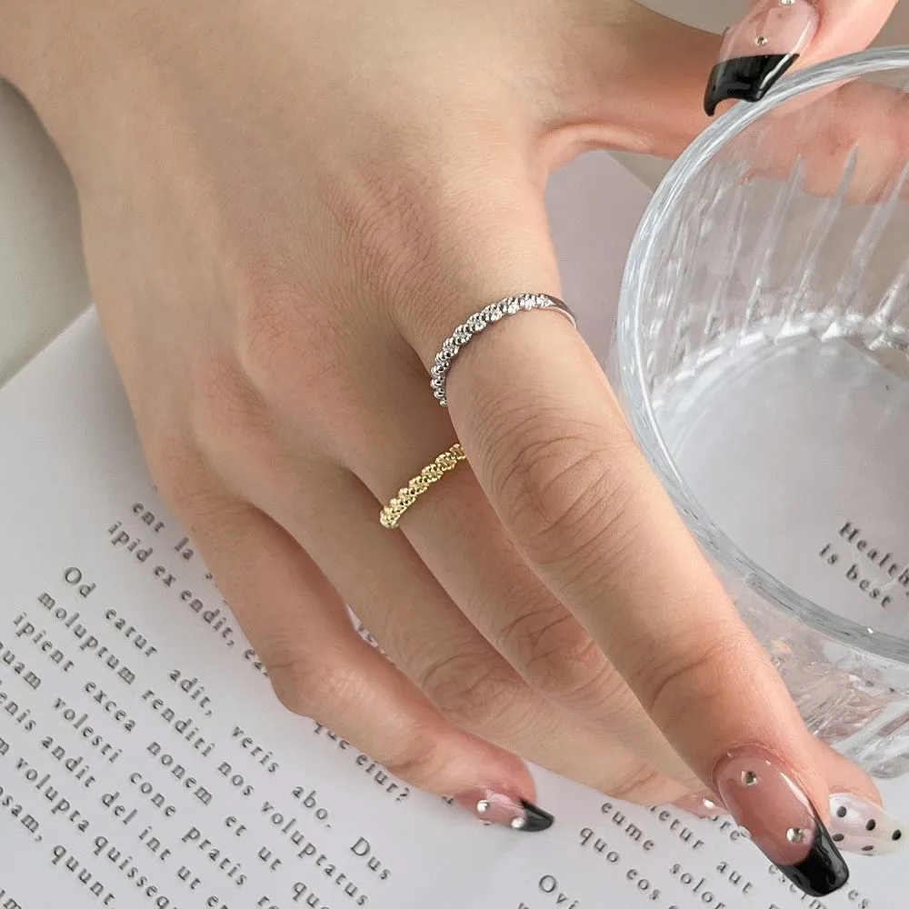 S925 sterling silver geometric twist ring with hexagon and octagon design, white gold colour, side view