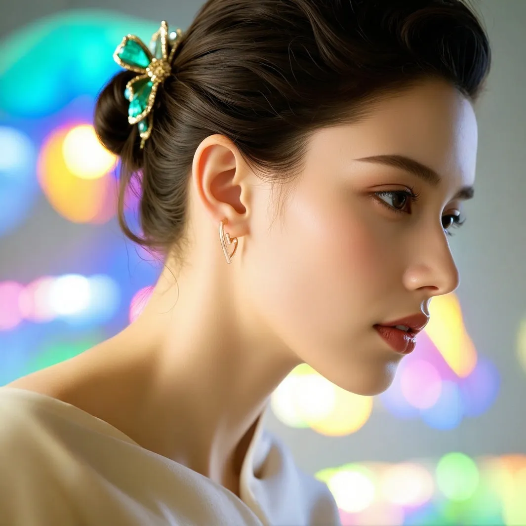 Simple cold style love earrings for women in gold colour metal stud earrings