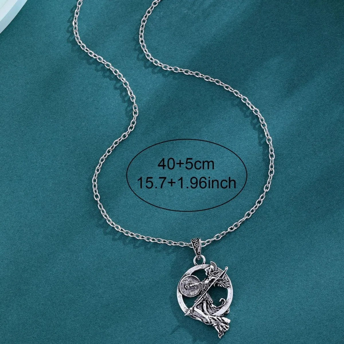 War Goddess Accessories gold-tone retro fashion necklace with warrior goddess pendant on a woman