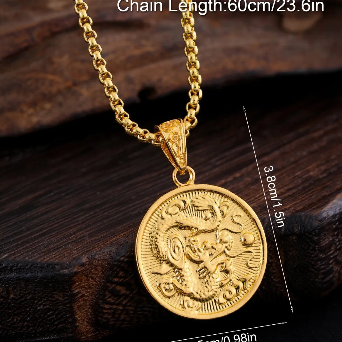 Retro titanium steel round hip hop style pendant in gold colour