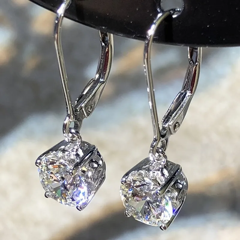 Silver round-cut zircon stud earrings for women, hypoallergenic lightweight jewellery