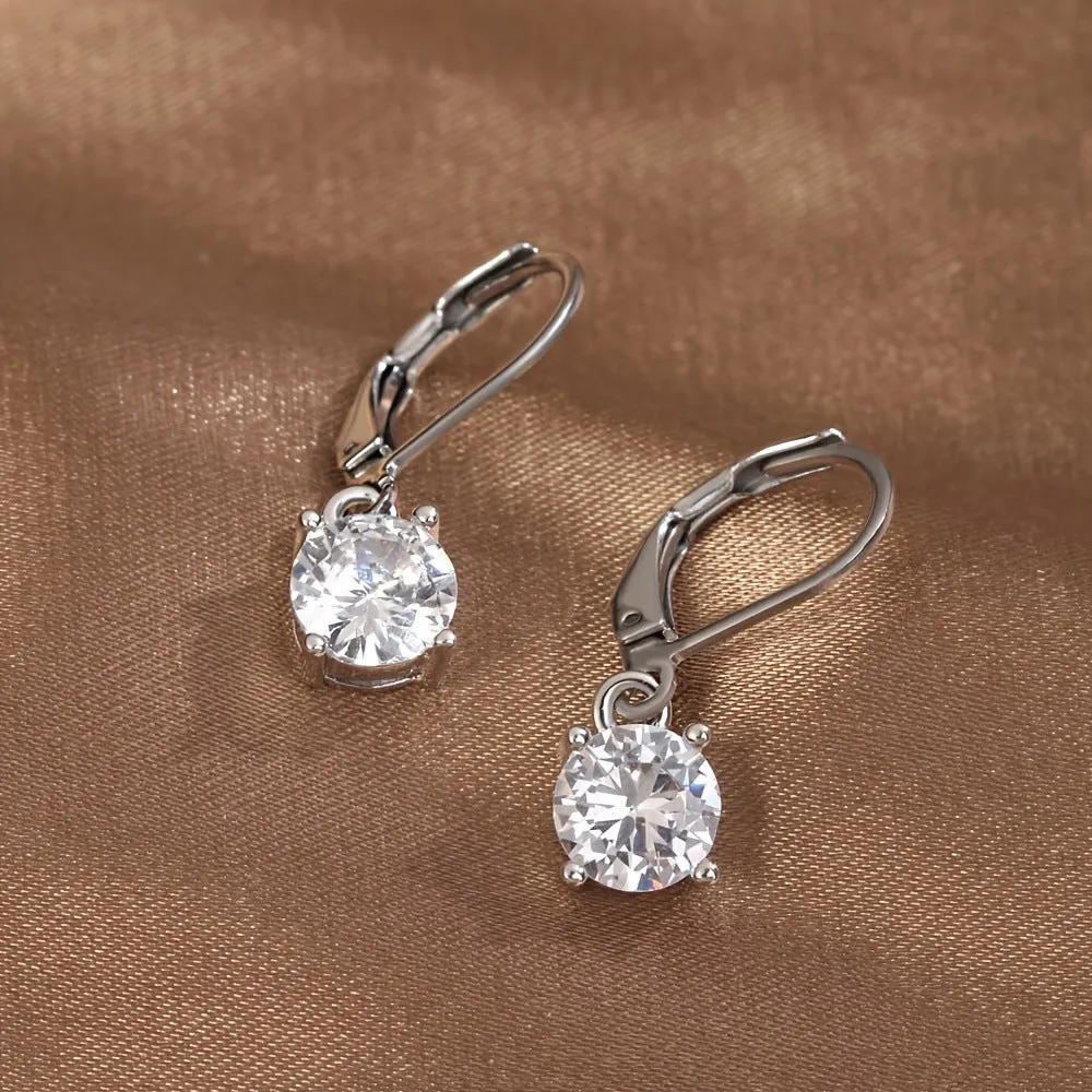 Silver round-cut zircon stud earrings for women, hypoallergenic lightweight jewellery
