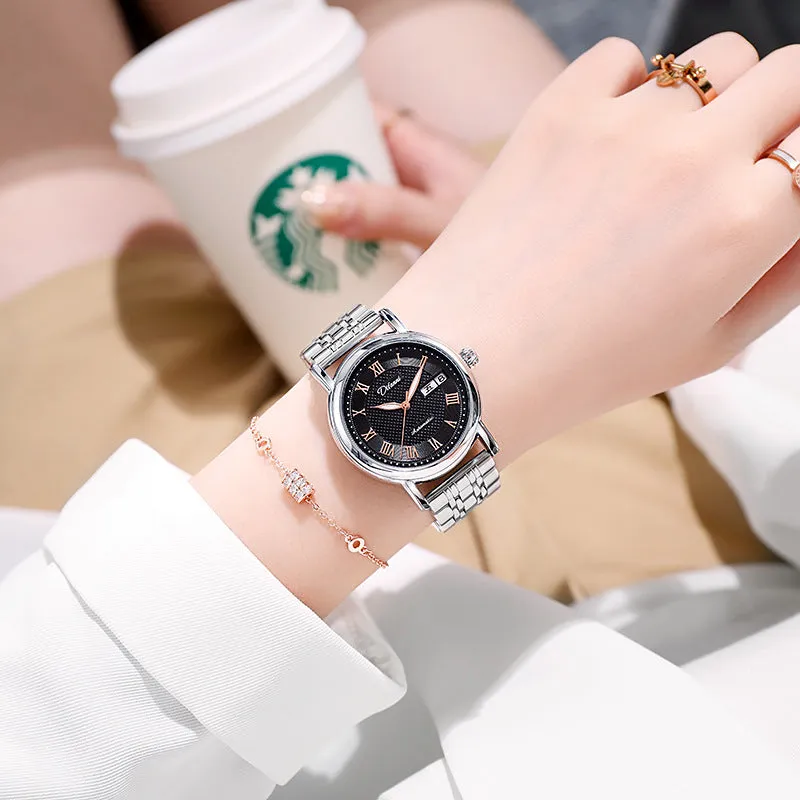 Women's automatic mechanical watch with 12mm thick case shown in various strap and dial colour options.