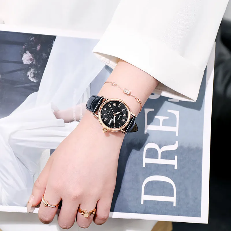 Women's automatic mechanical watch with 12mm thick case shown in various strap and dial colour options.