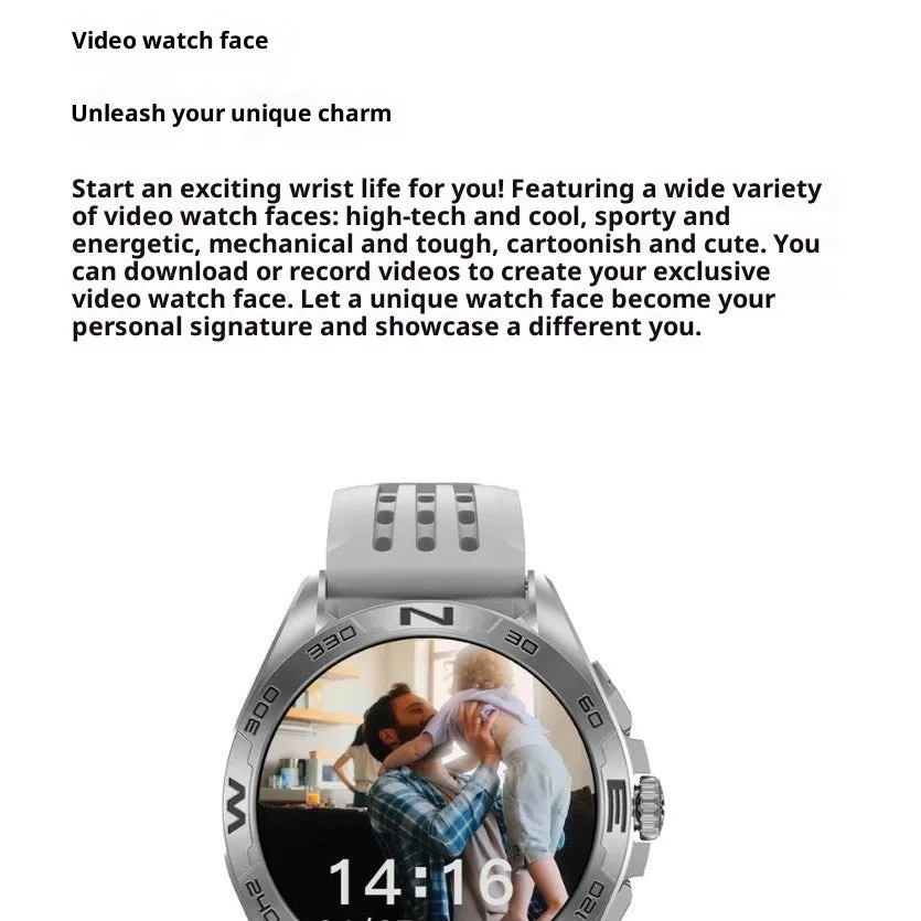 Smart watch with blood pressure measurement and heart rate monitoring, TFT screen, black silicone strap