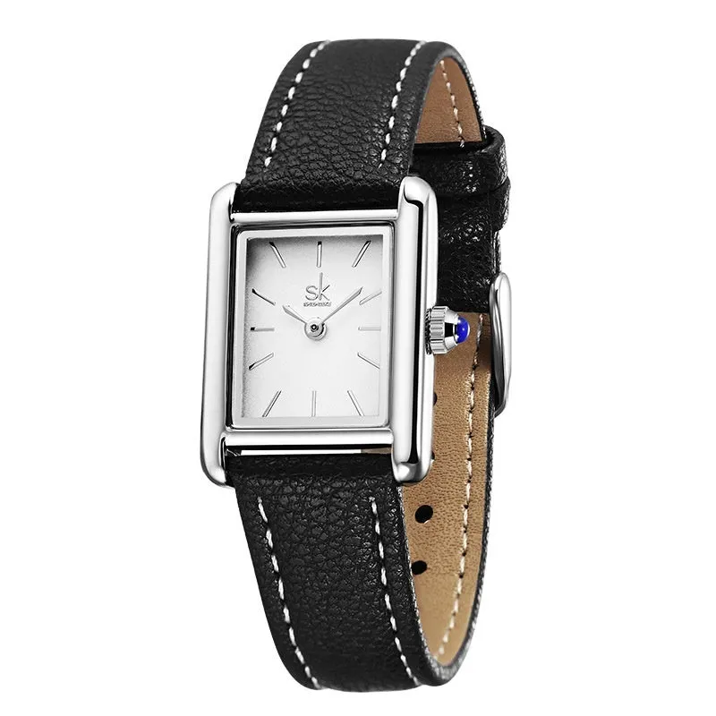 Women's retro small square quartz watch with 7.5mm thin case and four colour choices