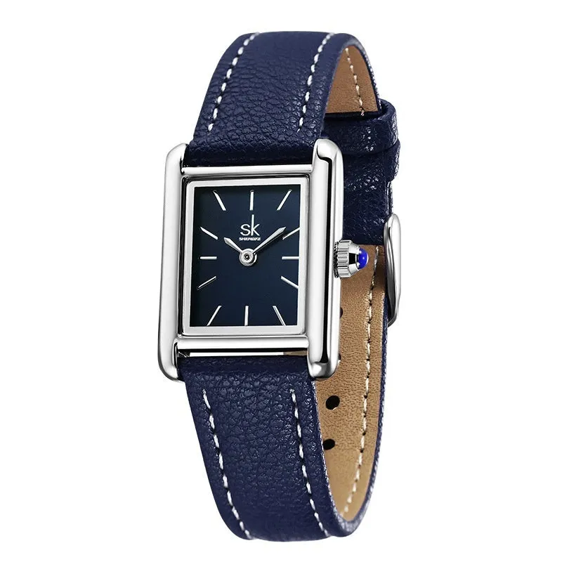 Women's retro small square quartz watch with 7.5mm thin case and four colour choices