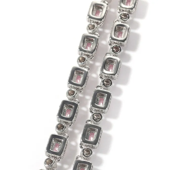 Copper inlaid hip-hop necklace with synthetic cubic zirconia and rhinestone stones, 40cm chain length, Gold White Zircon colour option