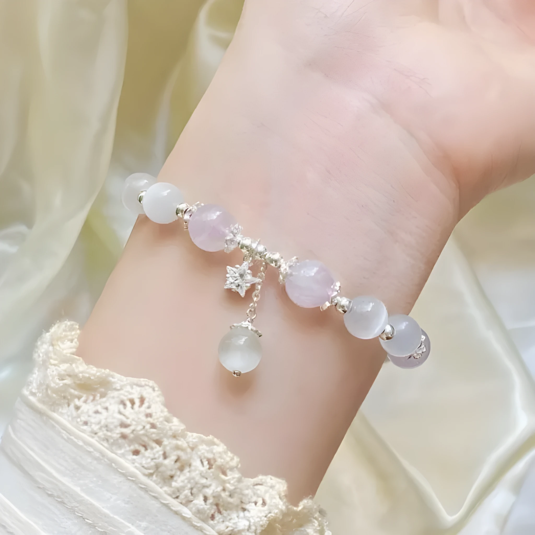 Opal amethyst colour crystal bracelet with moon shape design measuring over 20mm