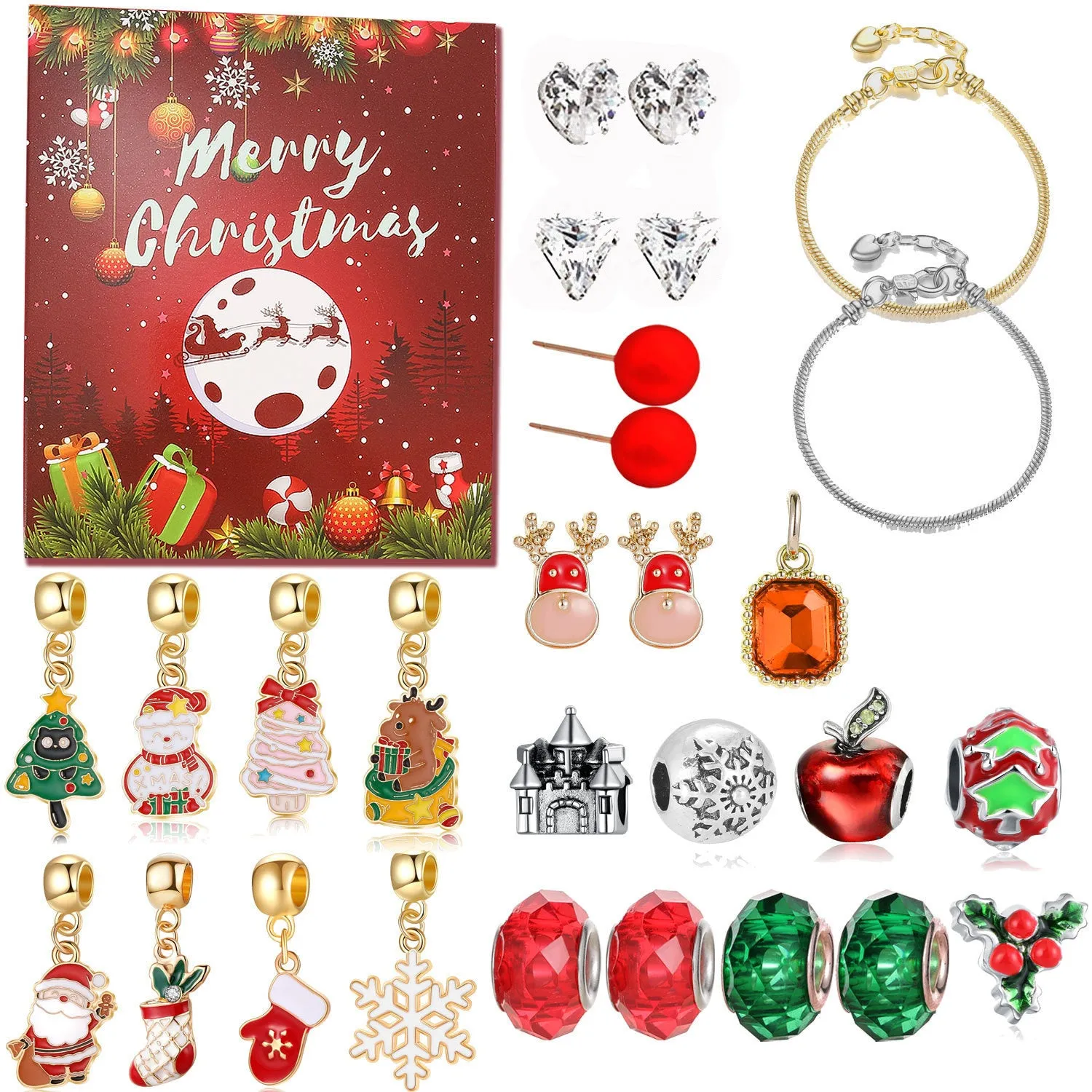 Christmas bead string jewellery gift box set with alloy beads in cartoon style featuring electroplated finish