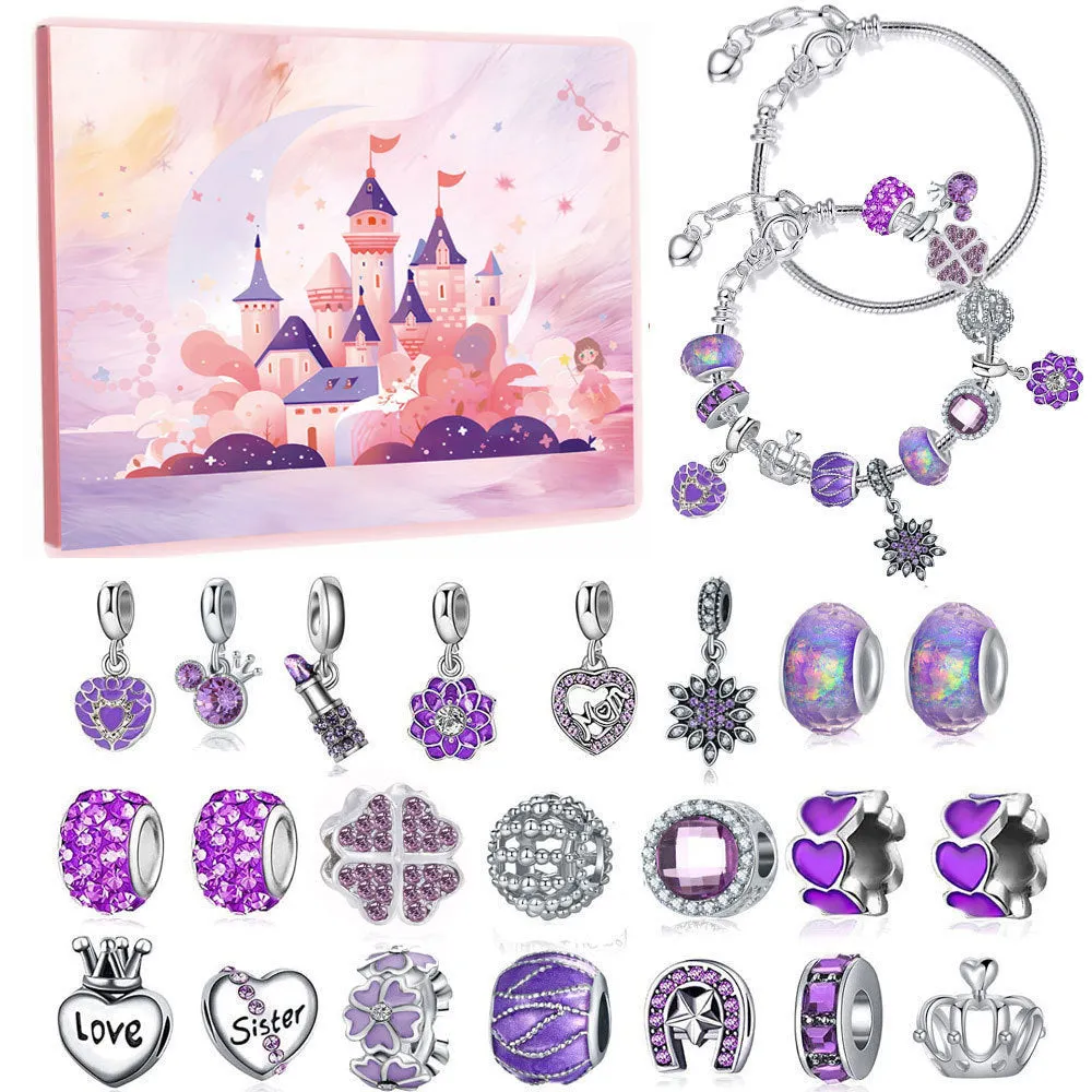 Christmas bead string jewellery gift box set with alloy beads in cartoon style featuring electroplated finish