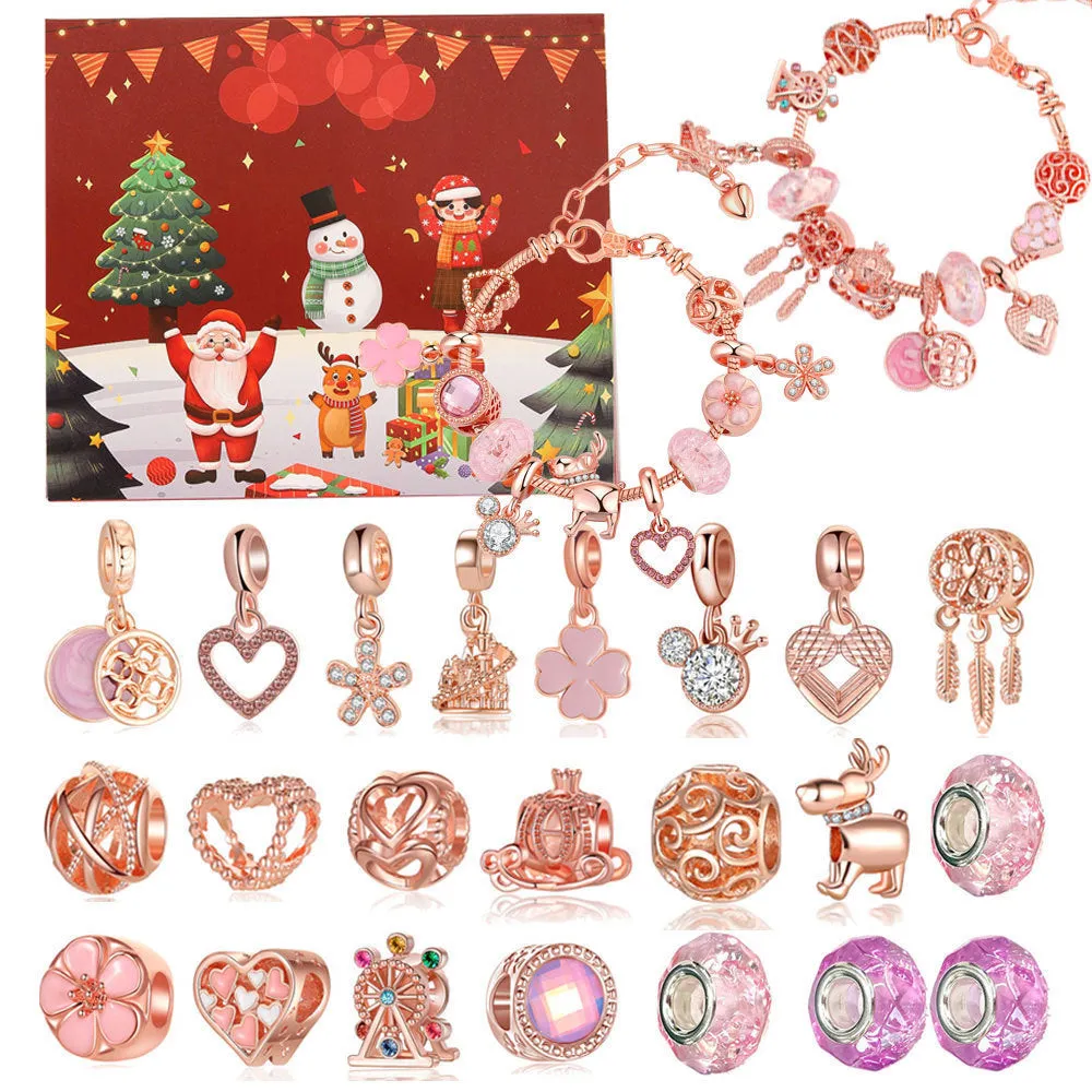Christmas bead string jewellery gift box set with alloy beads in cartoon style featuring electroplated finish