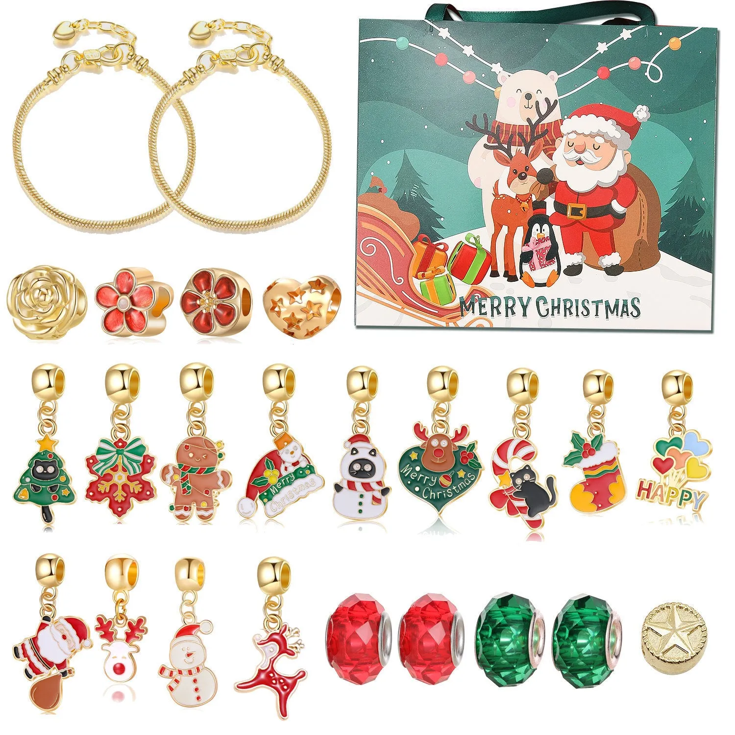 Christmas bead string jewellery gift box set with alloy beads in cartoon style featuring electroplated finish