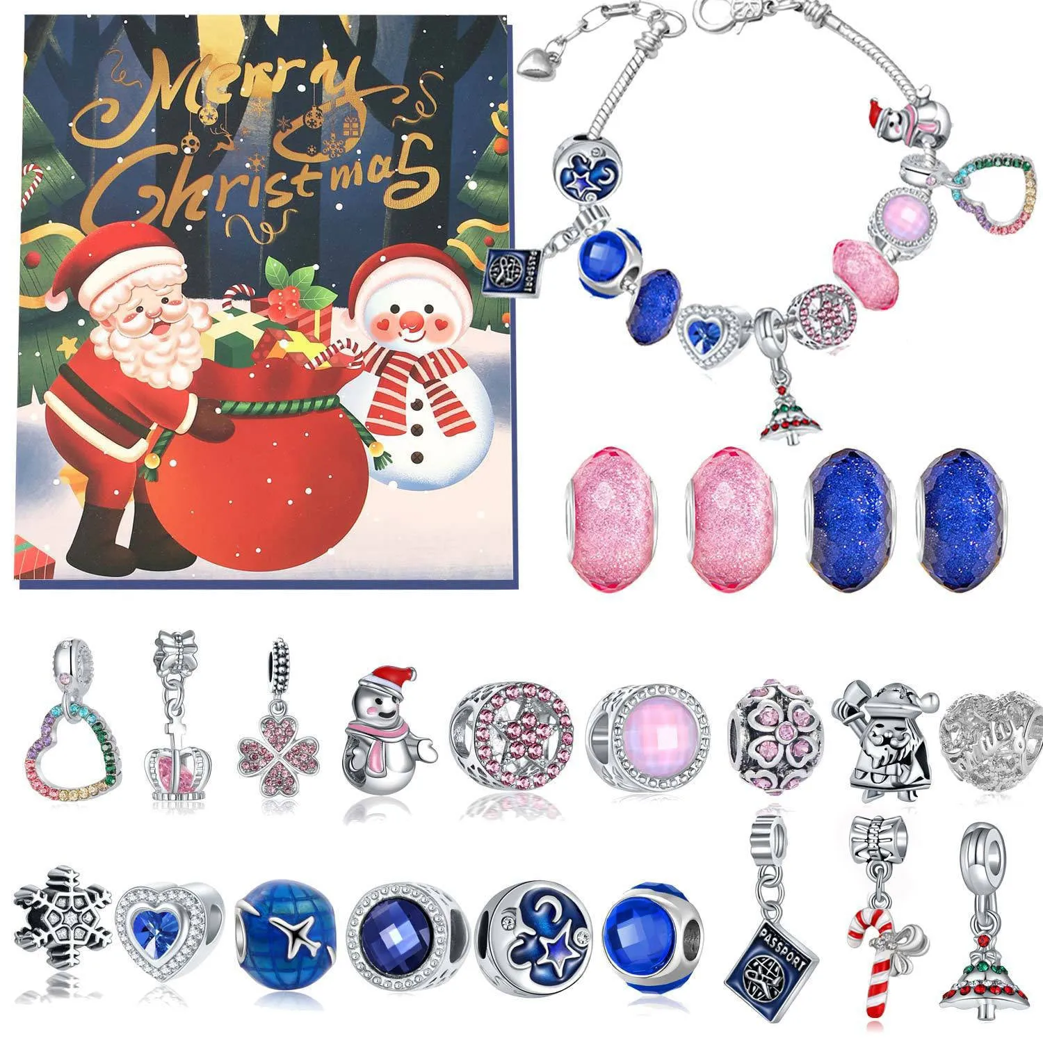 Christmas bead string jewellery gift box set with alloy beads in cartoon style featuring electroplated finish