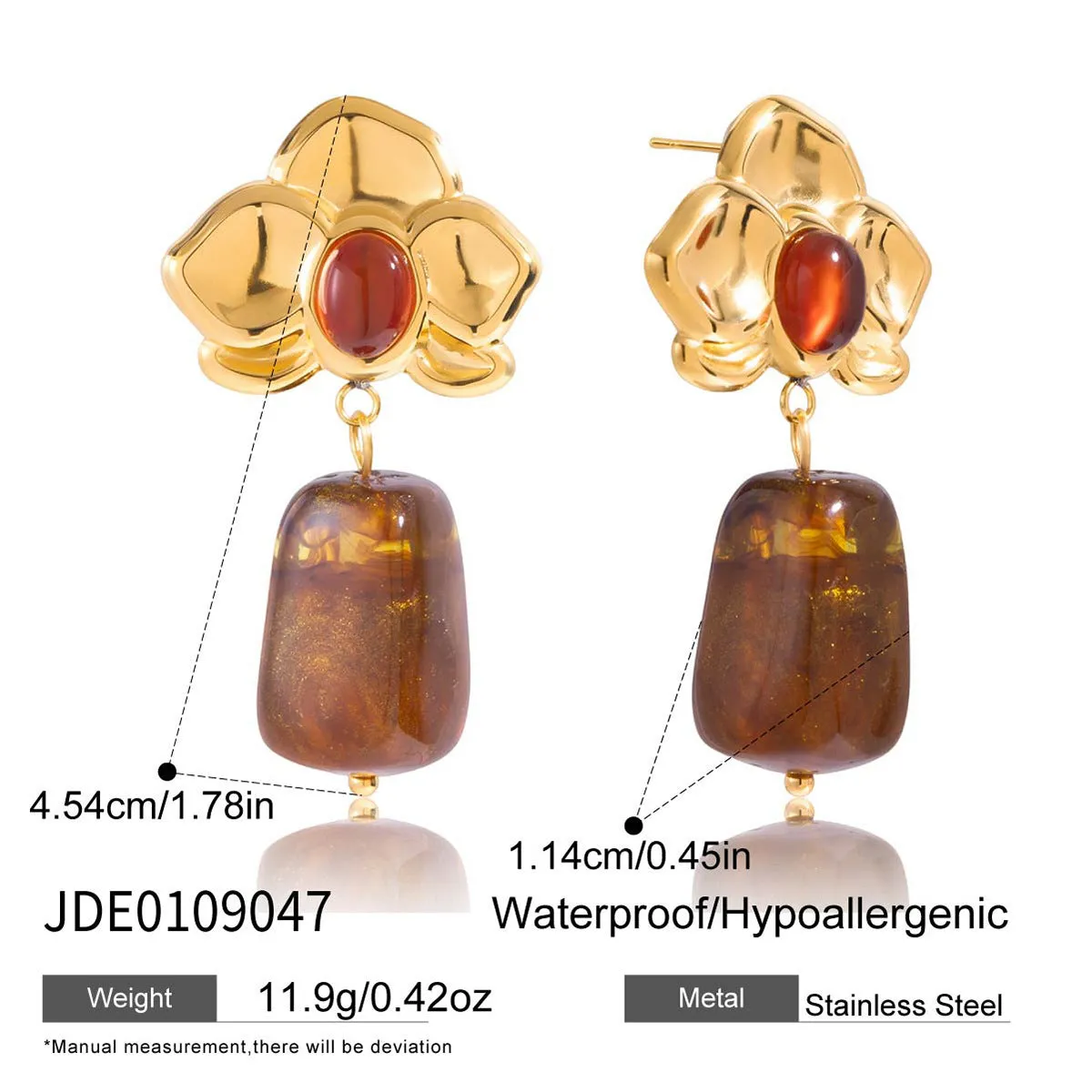 Resin earrings with electroplated antique geometric quadrilateral design for women, light luxury style