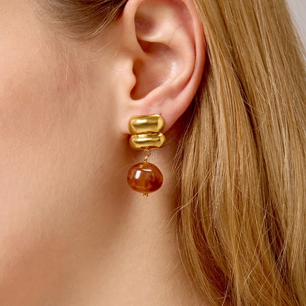 Resin earrings with electroplated antique geometric quadrilateral design for women, light luxury style