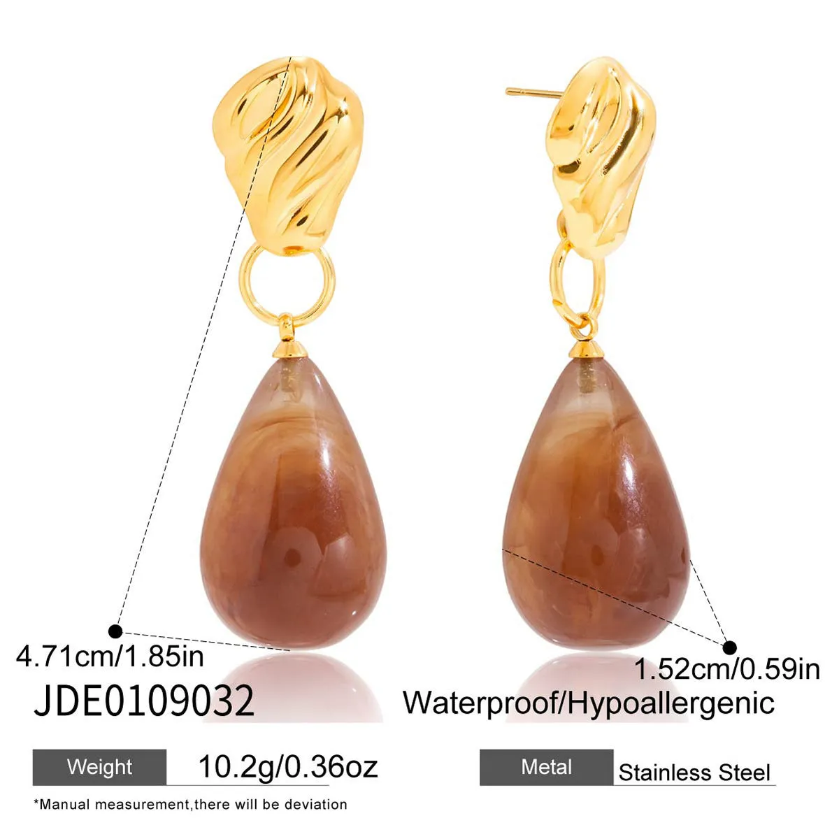 Resin earrings with electroplated antique geometric quadrilateral design for women, light luxury style