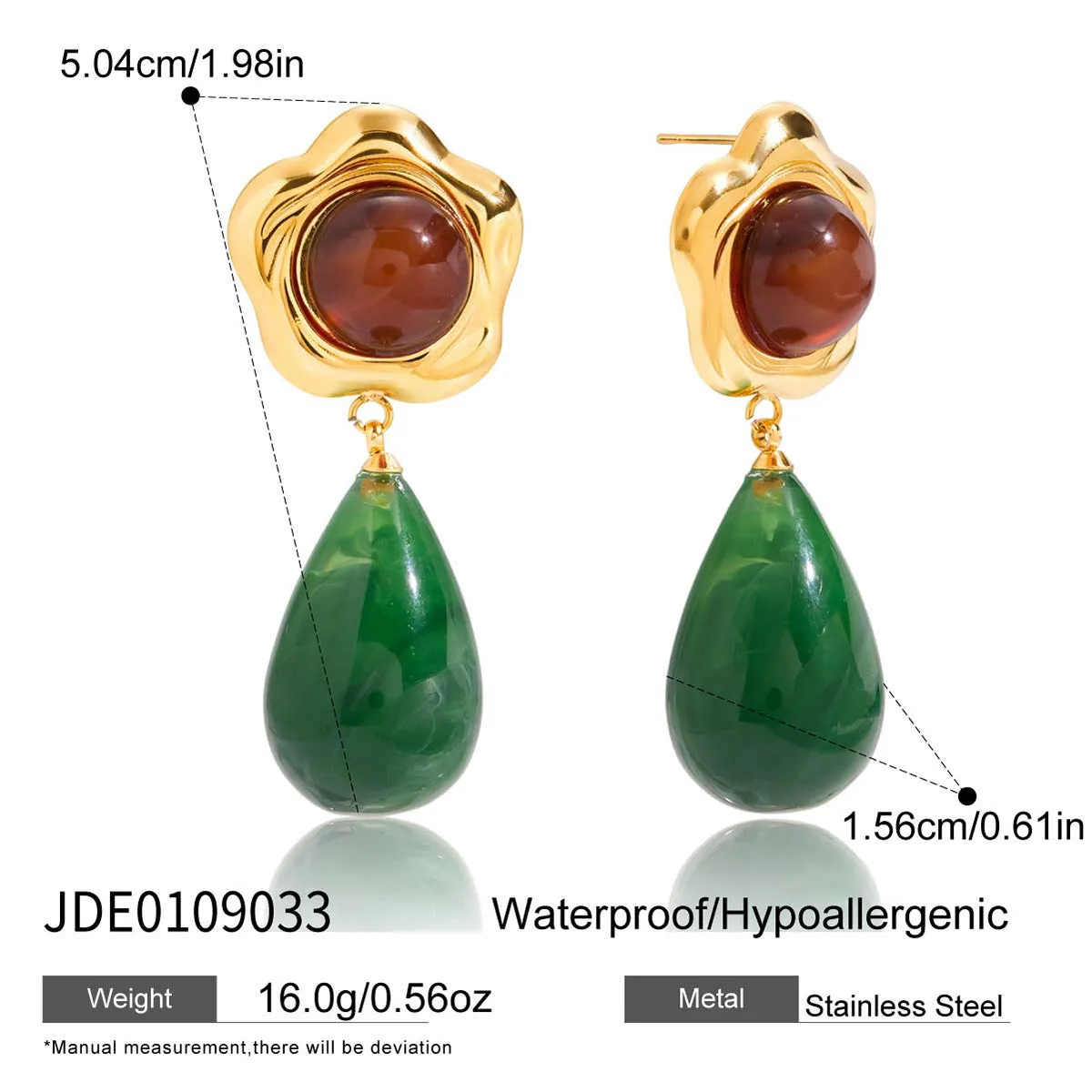 Resin earrings with electroplated antique geometric quadrilateral design for women, light luxury style