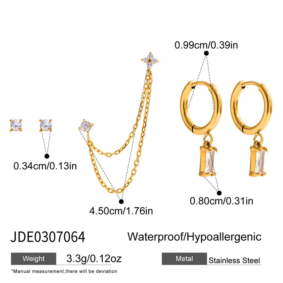 Set of 5 stainless steel geometric earrings with electroplated finish in colour JDE0307064
